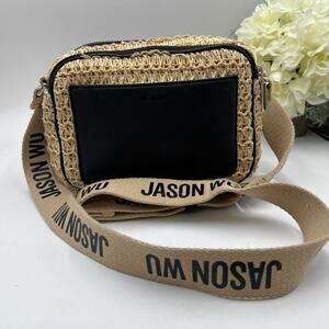 JASON WU Sylvia Small Straw Camera Crossbody Canvas‎ Logo Adjustable Strap 
Bag